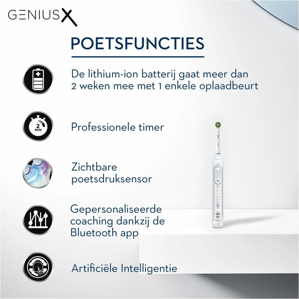 Oral B Oral-B Genius X - Wit - Elektrische Tandenborstel - Ontworpen Door Braun - 1 Handvat En 1 Opzetborstel 3 Oral B Oral-B Genius X - Wit - Elektrische Tandenborstel - Ontworpen Door Braun - 1 Handvat En 1 Opzetborstel - Afbeelding 3