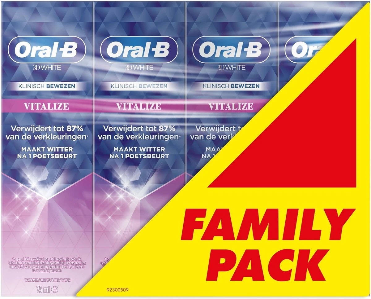 Oral B Oral-B Tandpasta Voordeelverpakking - 3D White Vitalize - 4 X 75 Ml 1 Oral B Oral-B Tandpasta Voordeelverpakking - 3D White Vitalize - 4 X 75 Ml