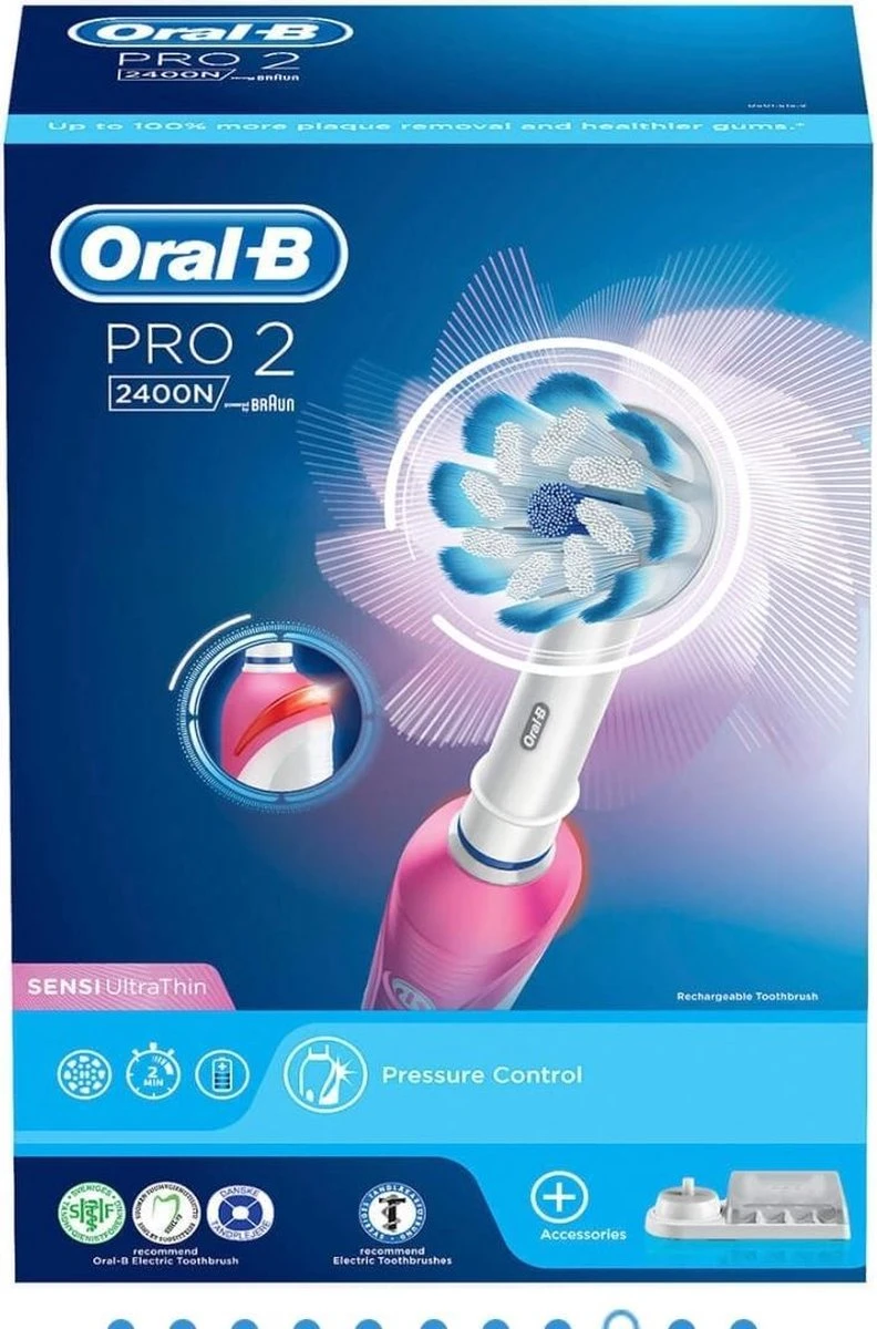 Oral B PRO 2 2400 N -sensi Ultra Thin - Electrische Tandenborstel- Pink 2 Oral B PRO 2 2400 N -sensi Ultra Thin - Electrische Tandenborstel- Pink - Afbeelding 2