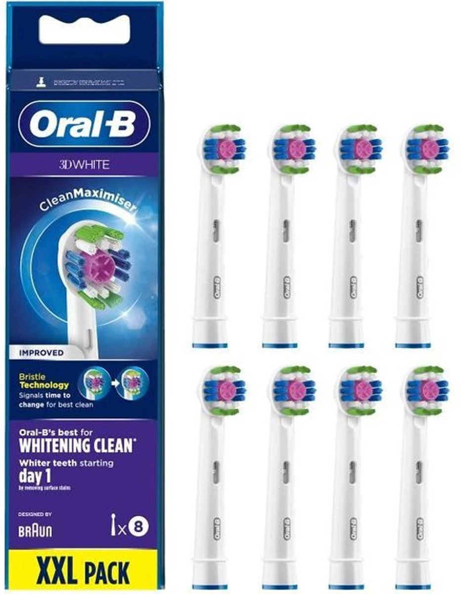 Oral B Oral-B 3D White - Met CleanMaximiser-technologie - Opzetborstels - 8 Stuks 12 Oral B Oral-B 3D White - Met CleanMaximiser-technologie - Opzetborstels - 8 Stuks - Afbeelding 12